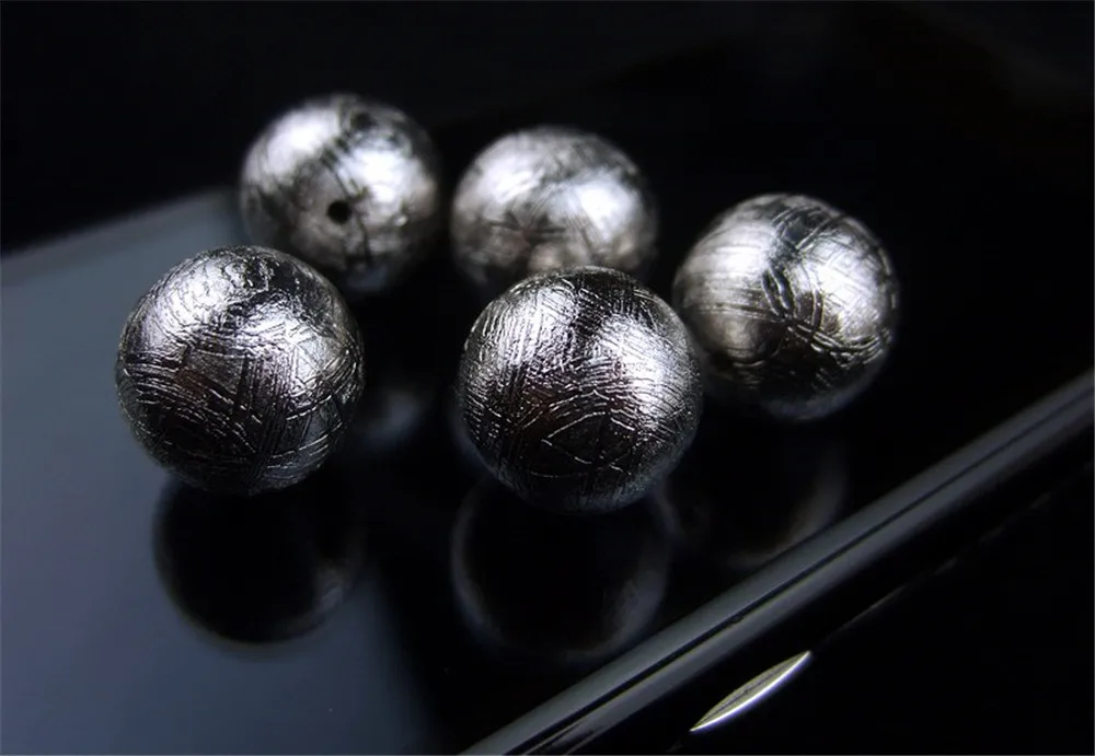 Gibeon-Genuine Natural Silver Loose Round Beads, Meteorito,