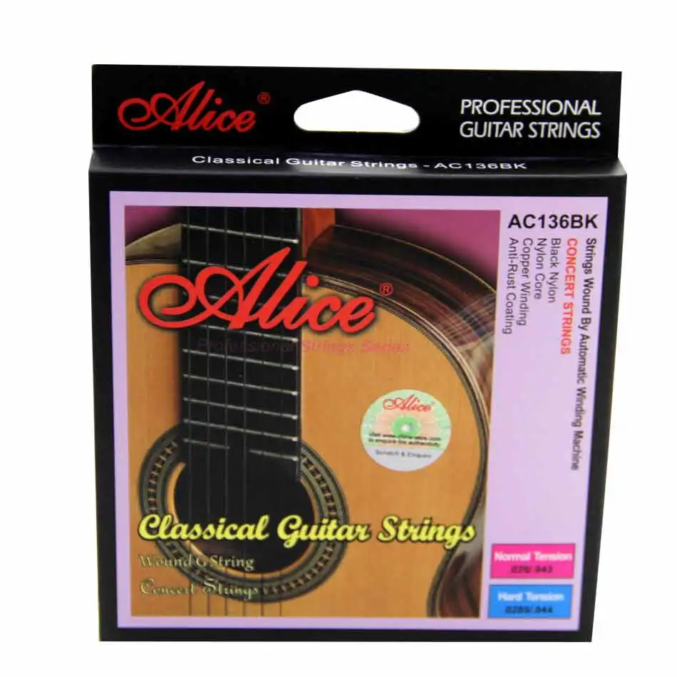 Новинка струны для классической гитары Alice AC136BK с черными нейлоновыми гитарными