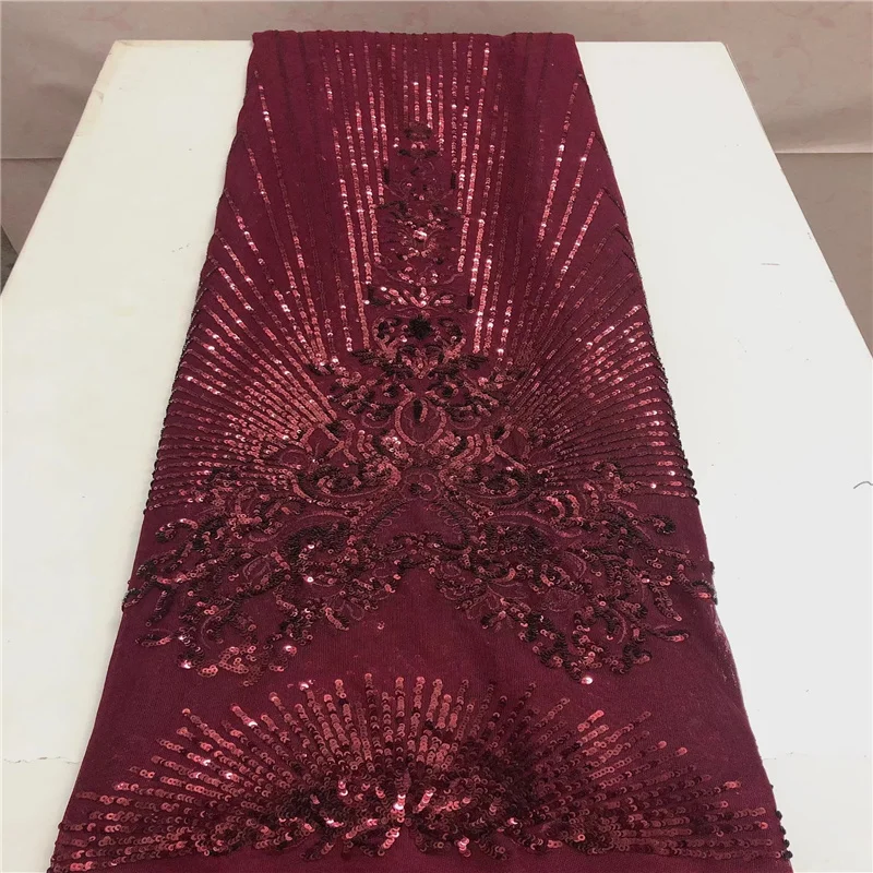 

French Net Lace Fabric Shiny Latest African Embroidery Mesh Tulle Lace Fabric with Sequins Burgundy Lace Fabric for Wedding