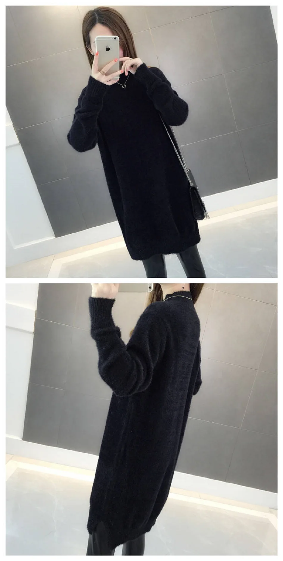 New Women's Sweater Thickening Water Velvet Sweater Female Loose New Warm Long Section High Collar Dottoming Sweater