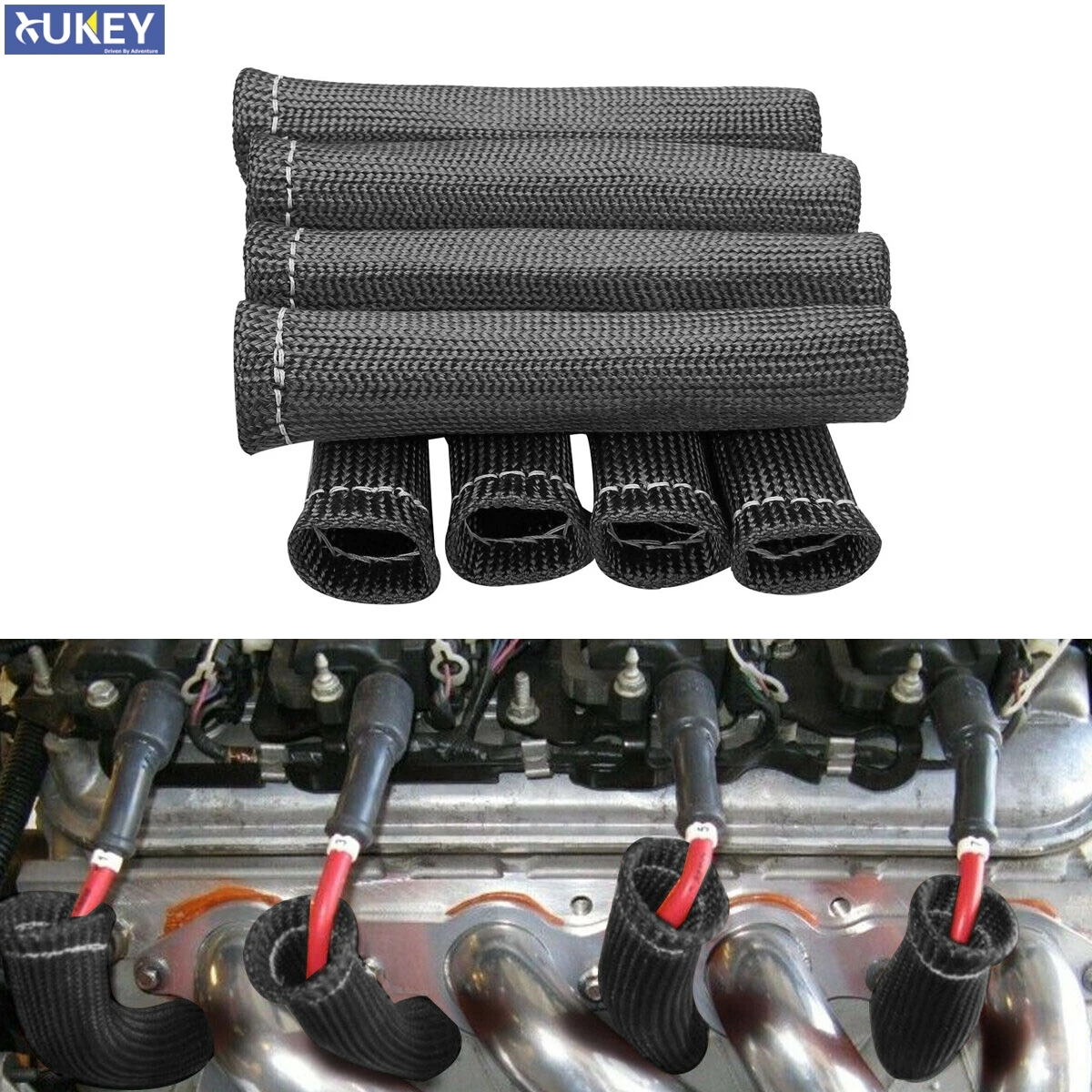 6 inch, 8 Pieces, Black SUNDELY Car Spark Plug Wire Boot Thermal Heat Shield Protector Cover Sleeve Insulator Glassfiber 