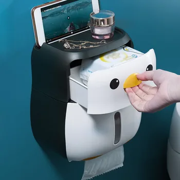 

Cute Penguin Waterproof Bathroom Tissue Box Double Layer Toilet Paper Holders Storage Boxes With Drawer Home Roll Paper Rack
