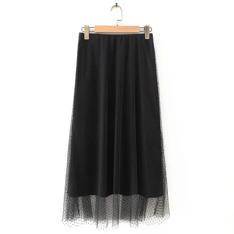 Женская элегантная плиссированная длинная юбка в горошек из вуали, faldas mujer, женские шикарные повседневные узкие юбки на молнии сбоку для вечеринок QUN432