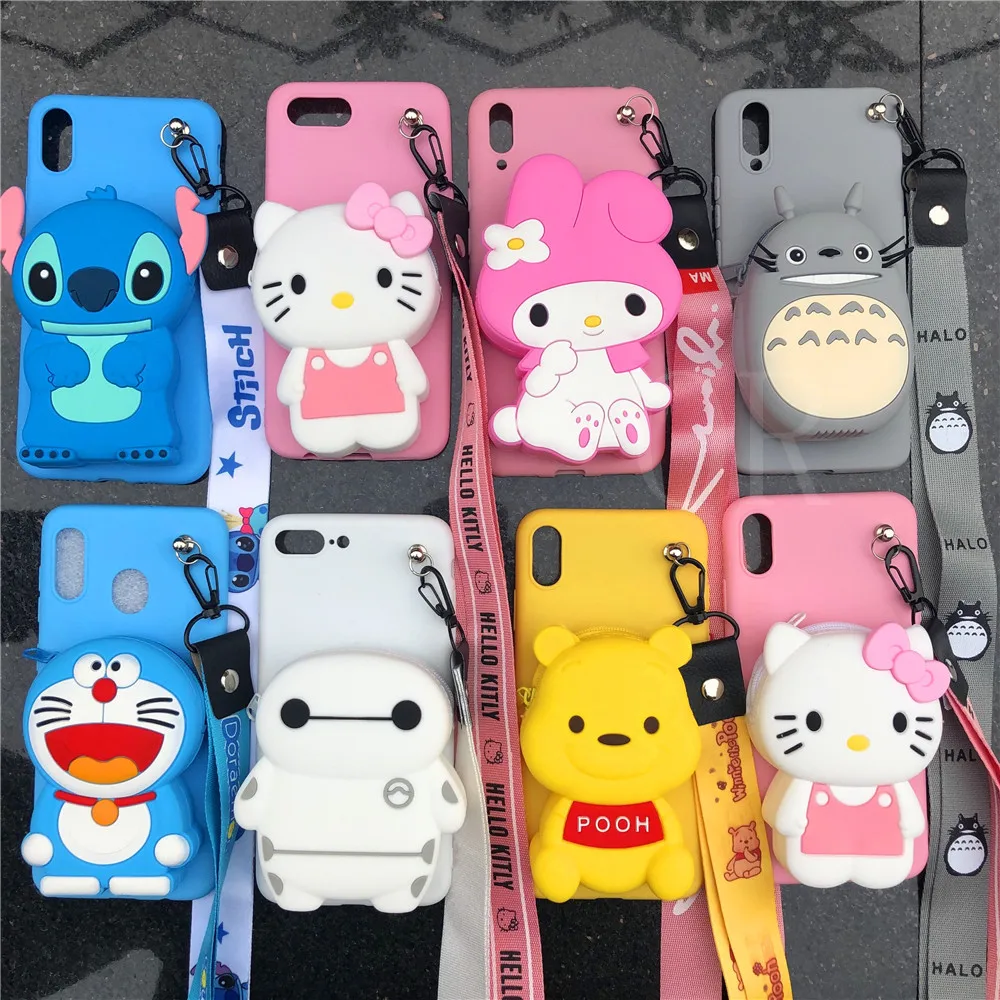 

ORYKSZ 3D Cartoon Melody Bear Wallet Phone Case For iphone XR X Xs max Silicon Wrist Strap Case For iphone 7 8 6 6s plus Cover