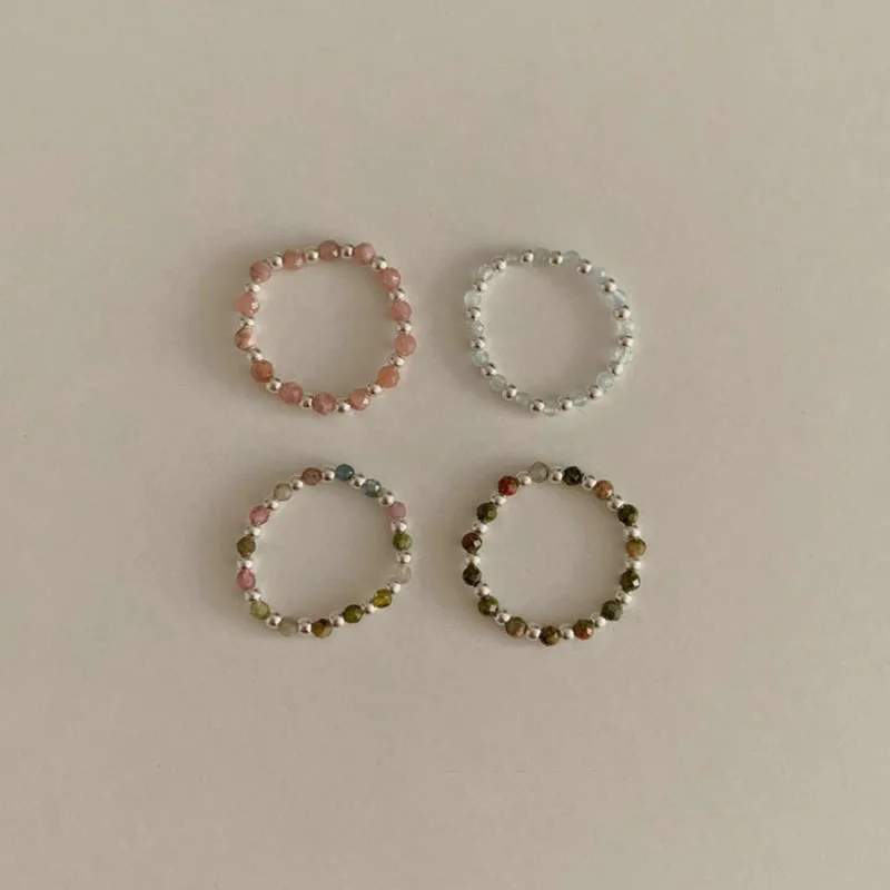 AOMU 2020 Fashion Crystal Beaded Rings Cute Minimalist Coloful Beads Geometric Stacked Fine Rings for Women Party Gift Jewelry