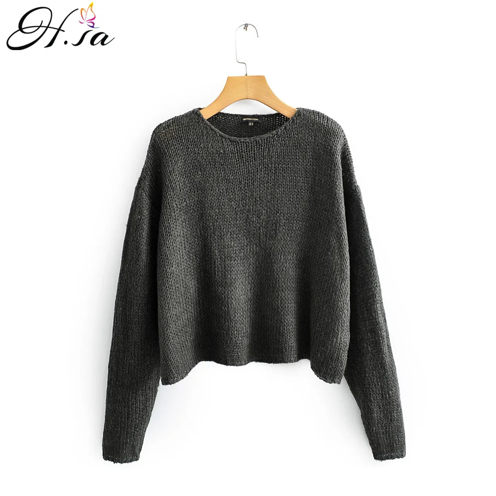 

H.SA 2020 Spring New Women Fashion Sweater and Pullovers Oneck Long Sleeve Pull Jumpers Green Grey Solid Pullovers Femme