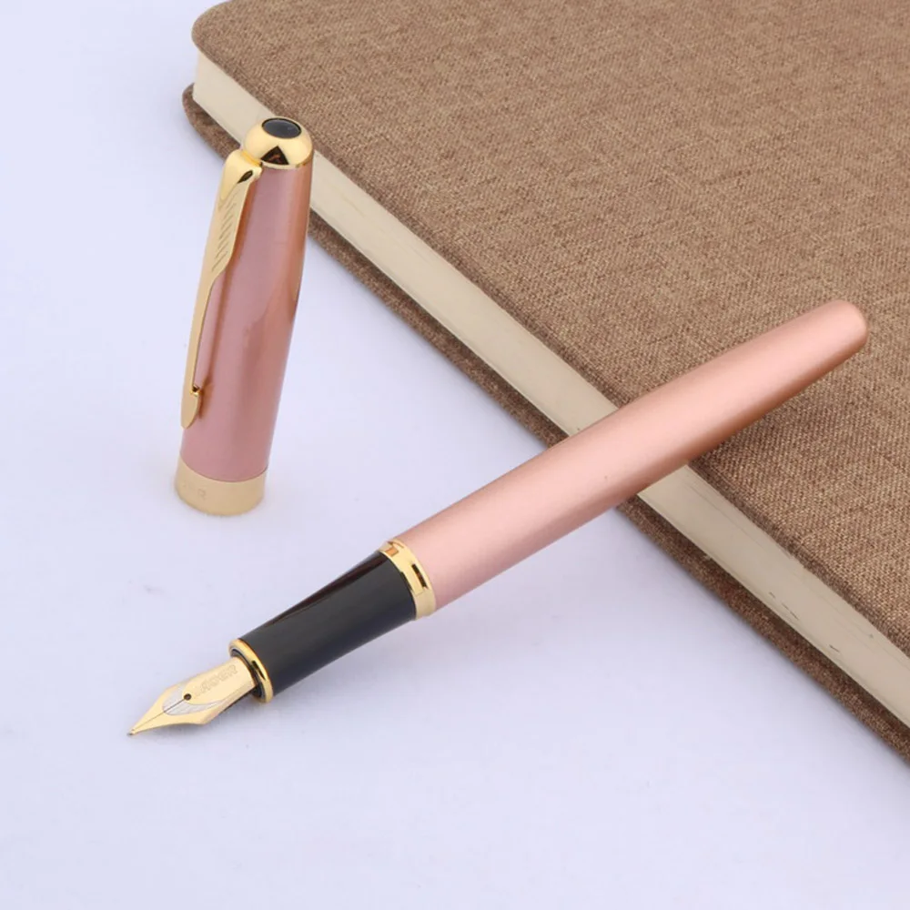 Ручка перьевая металлическая с розовым и золотым наконечником 388|blue fountain pen|fountain