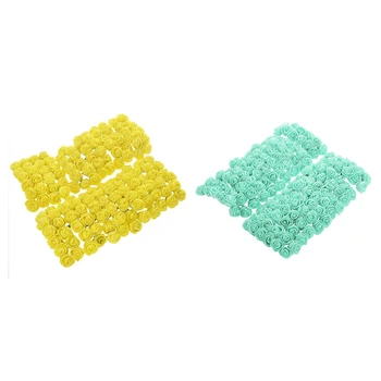 

NEW-288Pcs 2CM PE Rose Foam Mini Flower Bouquet Solid Color/Wedding Decoration Yellow & Light Green