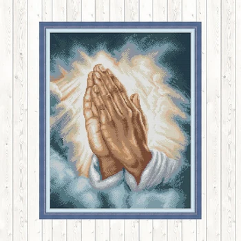 

Pray Cross Stitch Embroidery Set Full 14CT Count Print on Canvas 11CT DMC Thread Needlework Set DIY Handmade Painting Home Decor