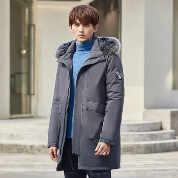 

oloey 2020 winter zipper casual mid-length Korean version of thick warm white duck down youth casual men's down jacket