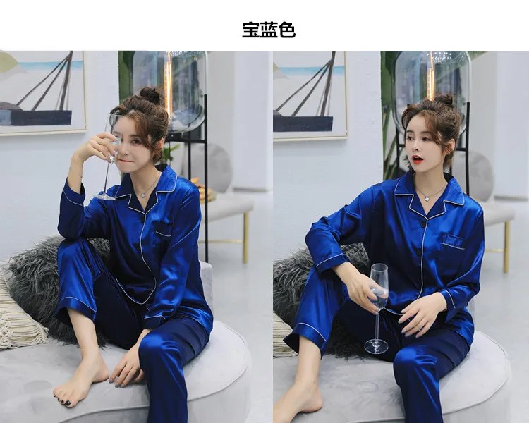 Sexy satin couple pajamas set Silk Pajamas For Women and men Lovers long sleeved autumn Pyjamas Sleepwear Sets Pijama Mujer