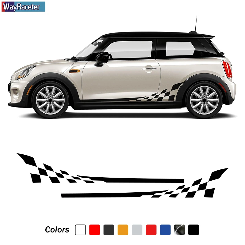 2 Pcs Door Side Stripes Sticker Checkered Skirt Body Decal For MINI Cooper S One R56 R57 R50 R52 R53 F55 F56 F57 JCW Accessories |