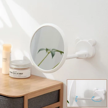 

Modern Drill-Free Bathroom Mirror HD Makeup Vanity Shave Mirrors Wall Suction Folding Arm Extend Round Bath Accessories 1PC