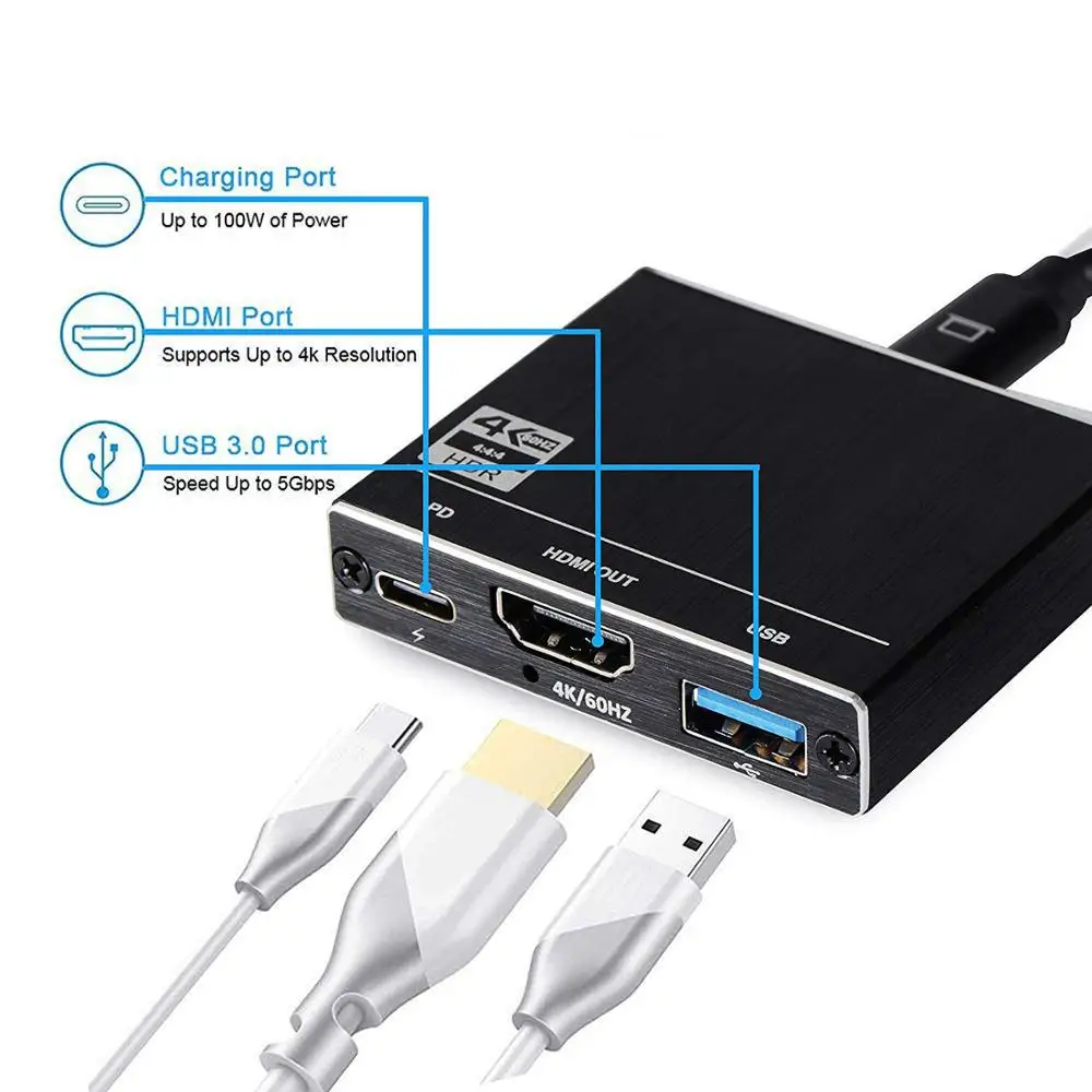 KuWFi 3 в 1 адаптер типа C к USB 0 концентратор многопортовый HDMI 2 4K 60Hz 100W PD зарядный порт