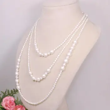 

Hand Knotted elegant 3-4-8-9-10mm white freshwater pearl necklace long 127cm