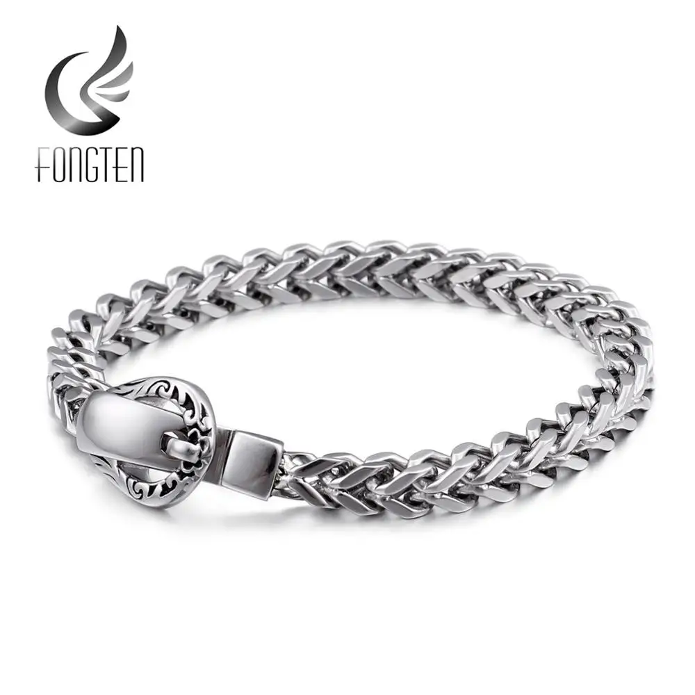 Fongten серебряная пряжка узел мужской браслет из нержавеющей стали звено цепи браслеты ювелирные изделия