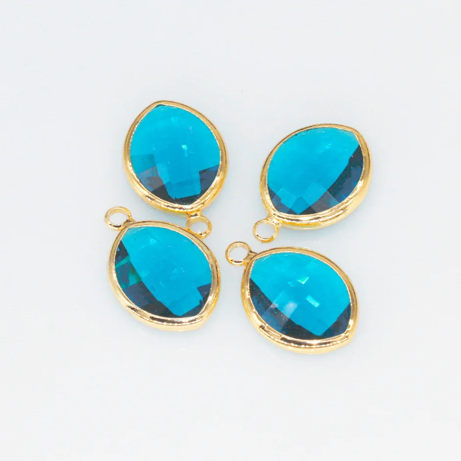 capri blue 12p10x14mm форма листа граненые обрамленное стекло очаровательный со стразами Подвески Серьги крепления для ожерелий ювелирных изделий платье бусины с подвеской - Цвет: capri blue