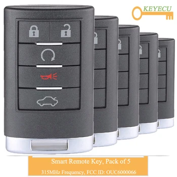 

KEYECU 5PCS Smart Card Remote Control Car Key for Cadillac Escalade STS CTS DTS 2008 - 2011, Fob 5 Buttons - 315MHz - OUC6000066