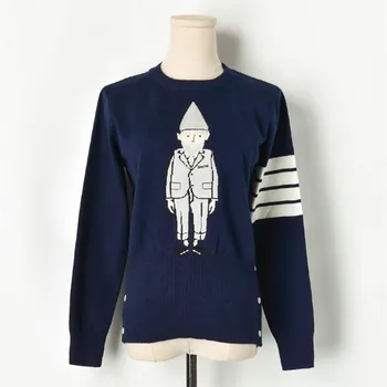 

Luxury Brand Designer Knitted Pullovers for Women Causel O Neck Contrast Cartoon Person Knitted Sweater