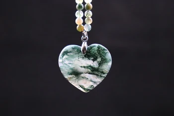 

Natural stone aquatic heart-shaped grass moss yu pendant DIY sweater chain pendant necklace for women female fine jewelry