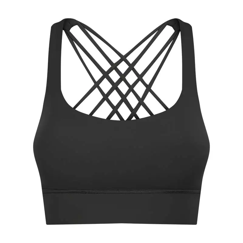 ABS LOLI Strappy Sports Bra Women Wirefree Padded Medium Support Fitness  Yoga Bras V-neck Cross Back Running Workout Tank Tops - AliExpress