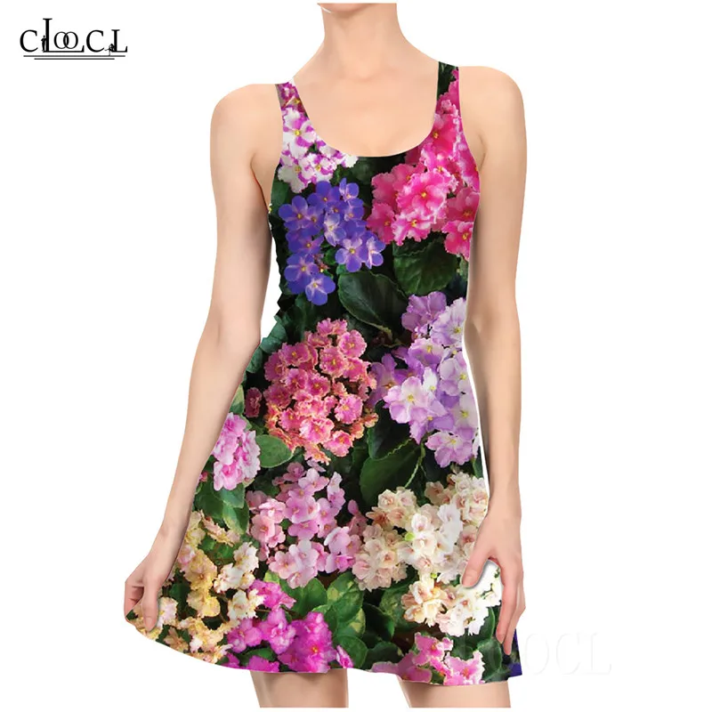 Flower Violet Sexy Women Dresses 3D Print Pleated Dress Casual Tight Ladies Dresses Colorful Small Floral Flowers Party Dress (2)