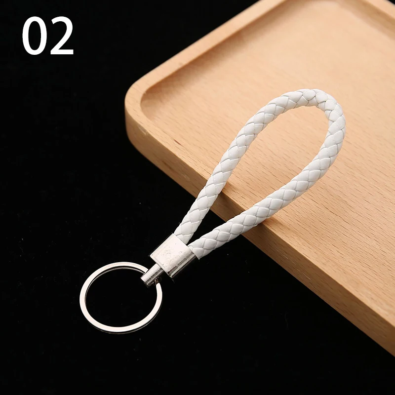 Unisex Bag Braided Woven Rope Pendant PU Leather Keychain Key Ring Car DIY ca