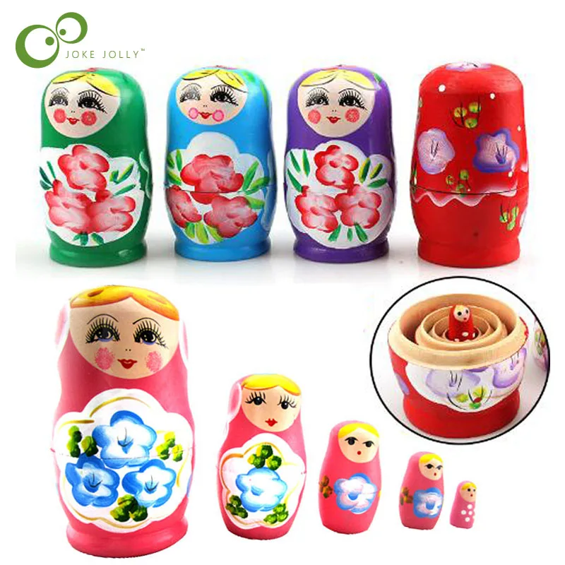 5pcs/satz Holz Kinder Spielzeug Handgemalte Russische Matroschka Nesting Dolls 
