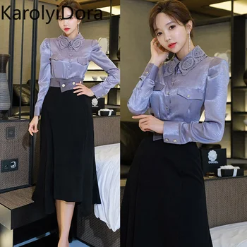 

2020 New Two-piece Korean OL Temperament Slim Professional Shirt Top Fashion Waist Skirt Set