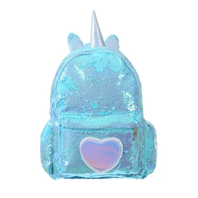 Рюкзак Русалочки с блестками для девочек, Детский Большой рюкзак на молнии с единорогом, школьный рюкзак для подростков, голограмма, рюкзак с сердцем для школы, дорожная сумка - Цвет: Large Blue