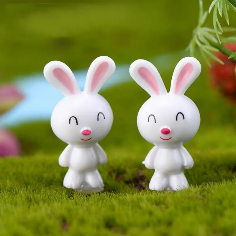 

2 Pcs Kawaii Resin White Rabbit Figurines Micro Landscape Dollhouse Ornaments Mini Craft Miniatures Home Decor