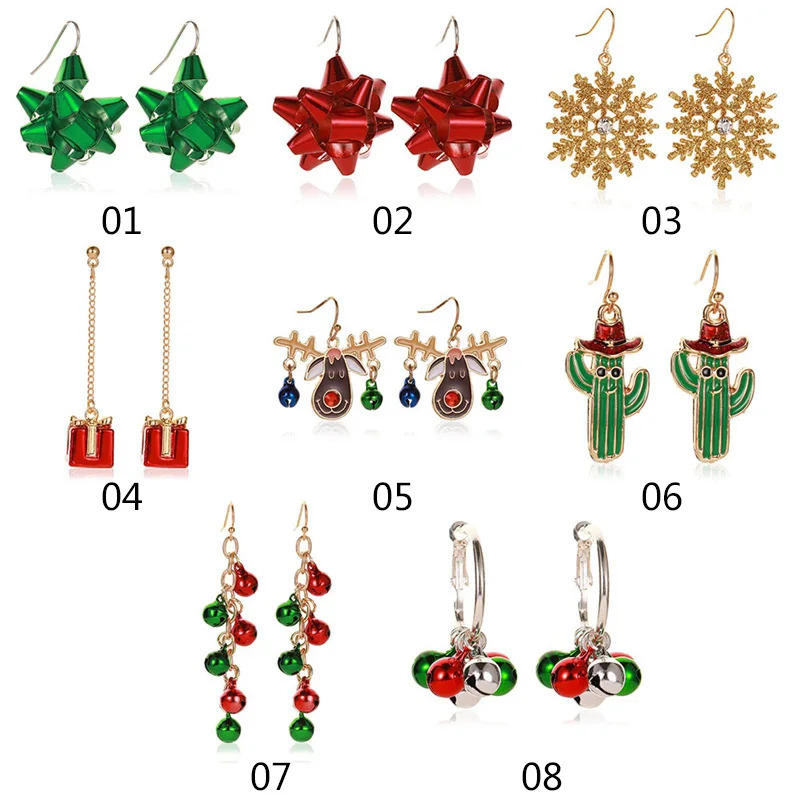 

New Christmas Snowflake Ribbon Earrings Set Gift 8 Pairs of Deer Tree Combination Stud Earrings Alloy Geometric Electroplating