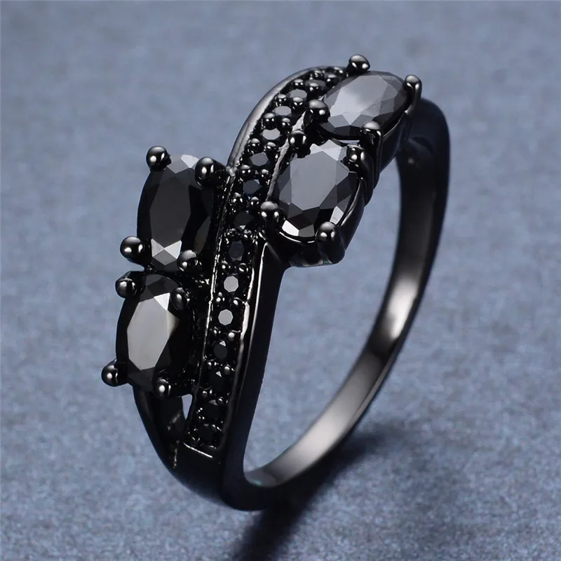 Antique Black Oval Stone Ring Vintage Fashion Black Gold Zircon Wedding Party Rings For