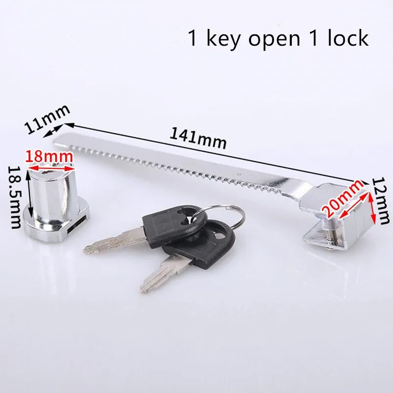 no drill style keyed same to 120 1/4" thick glass Glass cabinet/display locks 