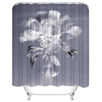 

Shower Curtain Set Blue Abstract 3D Glass Flower Gray Artsy Blooming Bouquet Bathroom Decor Set with 12 Hooks 66X72 Inches