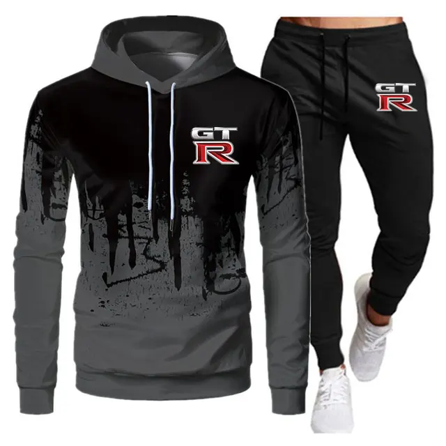 Men's sweater, hoodie and pants, two-piece printing casual fashion sports suit jacket, men's loose and breathable running  suit 3