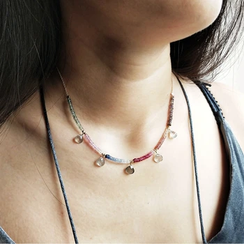 

LiiJi Unique Genuine Multi Sapphire Labradorite Charms GoldFilled Chain Necklace Delicated Handmade Link Necklace