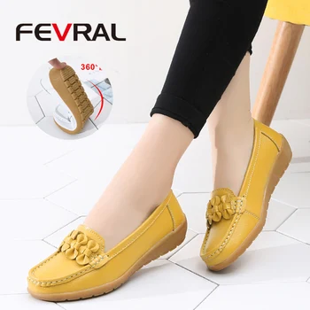 

FEVRAL 2020 Woman Loafers Genuine Leather Flat Shoes Ballet Flats Slip On Female Moccasins Casual Dress Peas Extra Wide Shoes