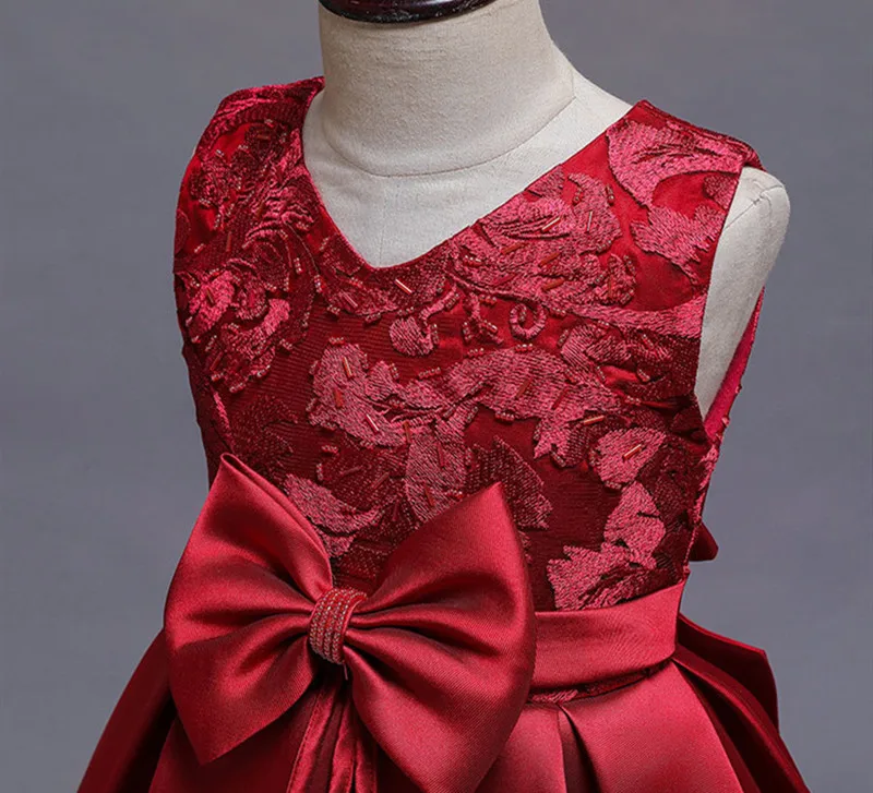 Элегантное сатиновое платье-пачка с вышивкой и бантом для девочек вечерние платья принцессы для девочек, костюм K1-1765