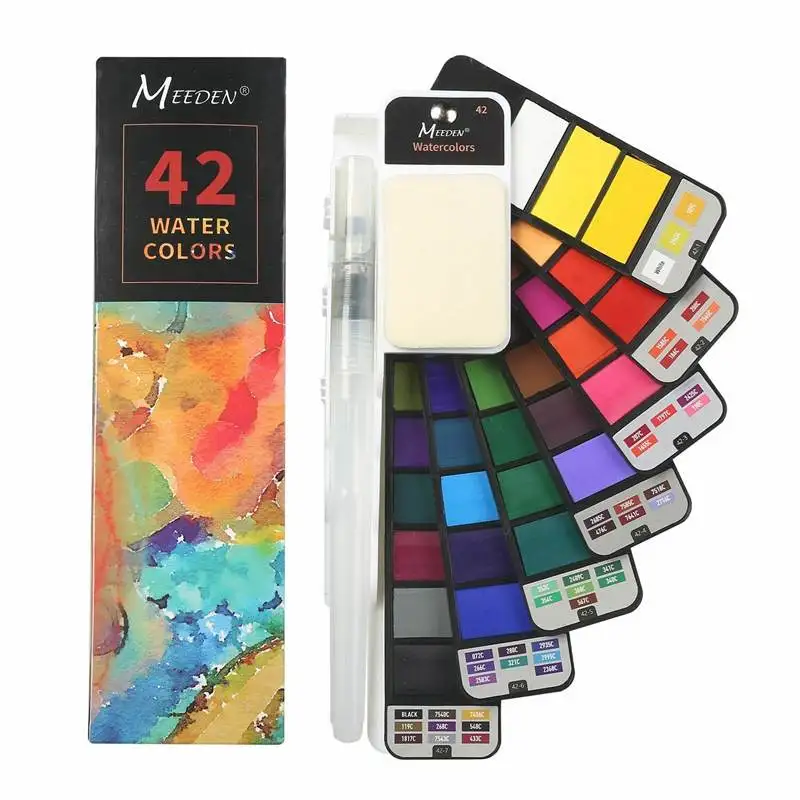 

42 Colors Watercolor Paint Set Artist Foldable Portable Watercolor Paint Set Field Sketch Outdoor Painting Drawing Water Brush