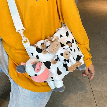 

Ins Japanese Cute Cow Bag 2020 New Trend Student Personality Messenger Bag Female Wild Simple Canvas Bag