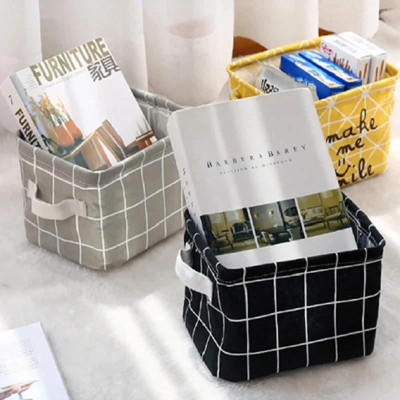 Foldable Desktop storage basket Canva Underwear Cosmetic Organizer fabric sundries debris box with Handle Laundry Basket | Дом и сад