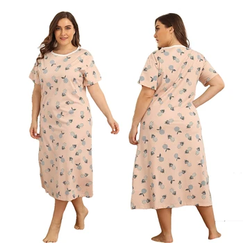 

Woman Nightgowns Printed Nightdress Sleepwear Short Sleeve Summer Casual Nightwear Sleepshirts Shirts Loungewear Nightie