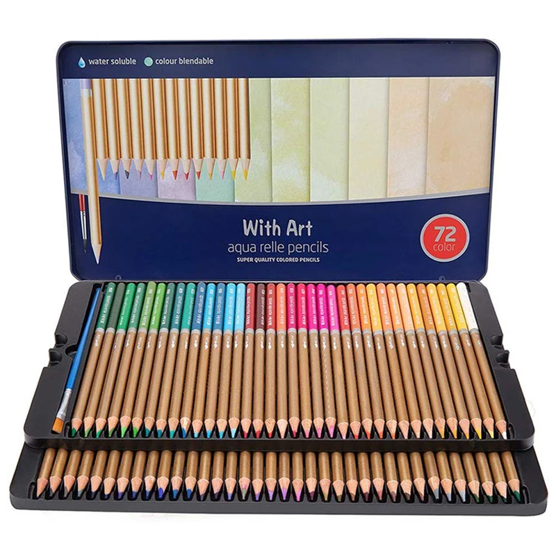 

New 72 Colour Metal Box Water-Soluble Color Pencil Hand Painted Pencils Set Art Supplies Drawing For Kids Gift School Stationery