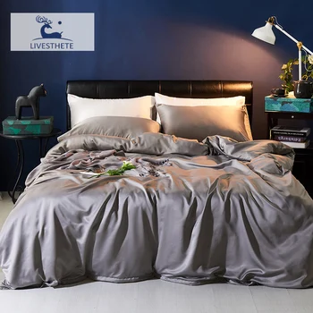 

Liv-Esthete Luxury 100% Silk Gray Bedding Set Silky Healthy Skin Duvet Cover Pillowcase Flat Sheet Double Queen King Bed Linen