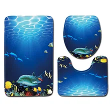 Стиль морской мир коврики для ванной комнаты камерный горшок набор 3D коврик для ванной комнаты Amazon в настоящее время доступен напрямую от производителя Se