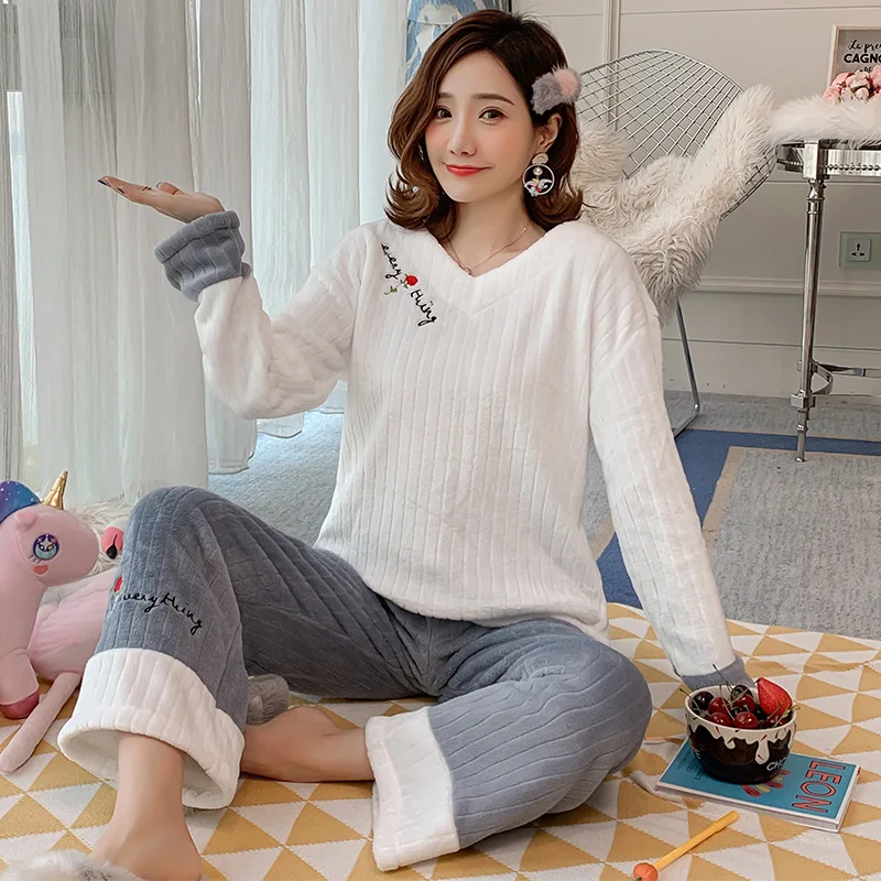 

Coral Velvet Pajamas Women's Autumn And Winter Long Sleeve Cute Rose Set Flannel Sweet-Outer Wear Large Size Spring Home Wear