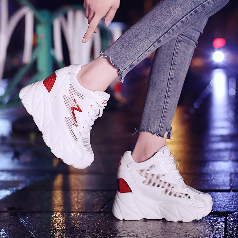 

Ultra-High-Heel WOMEN'S Shoes Elevator Platform Shoes 2019 New Style Korean-style Thick Bottomed Gauze Breathable Casual Shoes F