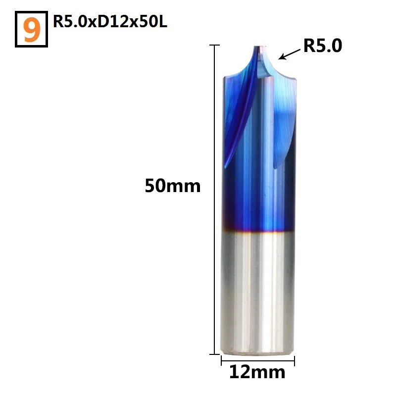 R5xD12x50L 1 шт. R0.5-R5.0 Nano с синим покрытием угловая закругленная Концевая фреза ЧПУ Концевая фреза карбид фреза фаска Концевая фреза - Длина режущей кромки: R5xD12x50L