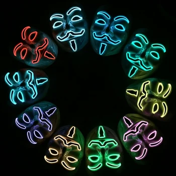 

10 COLOR Option Vendetta EL wire Mask Flashing Cosplay LED MASK Costume Anonymous Mask for Glowing dance Carnival Party Masks